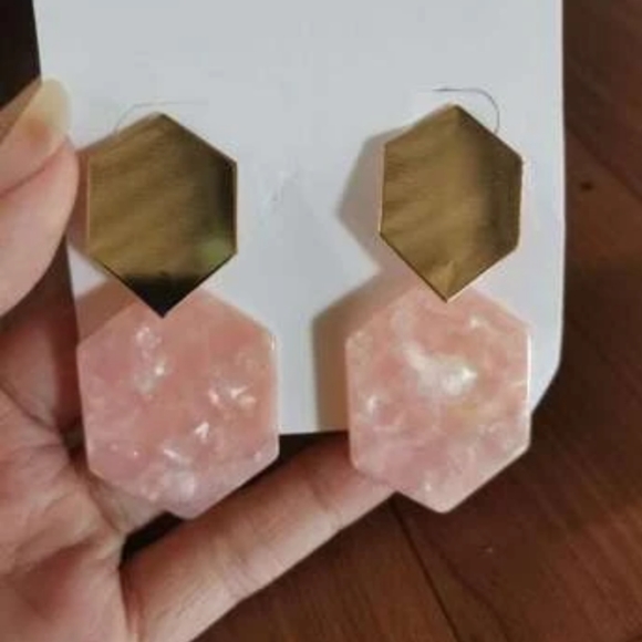 Summer Light Coral Acrylic Geometric Drop Earrings - Picture 6 of 6